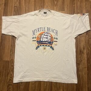 Vintage 90s Myrtle Beach South Carolina Shirt Adult 2XL‎ Cream Sailing Sailboat